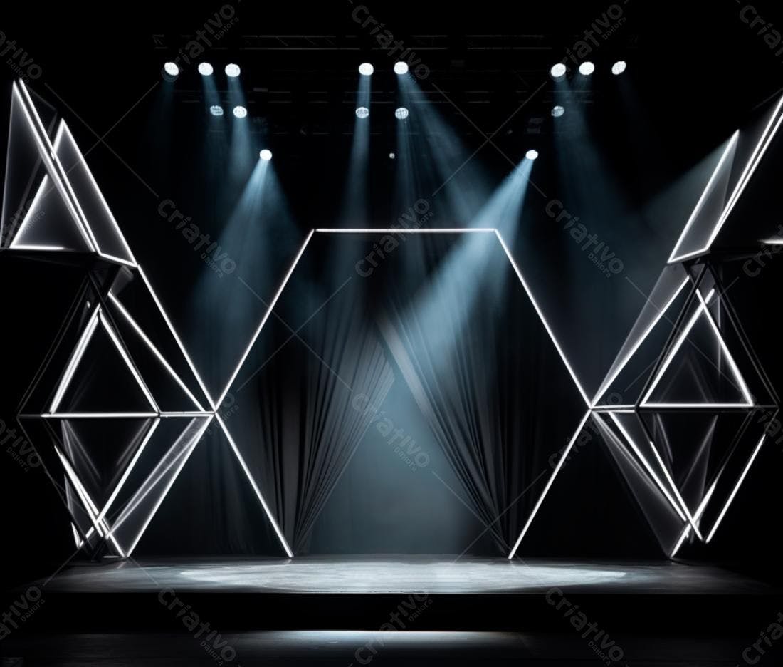 Palco iluminado com estrutura geométrica