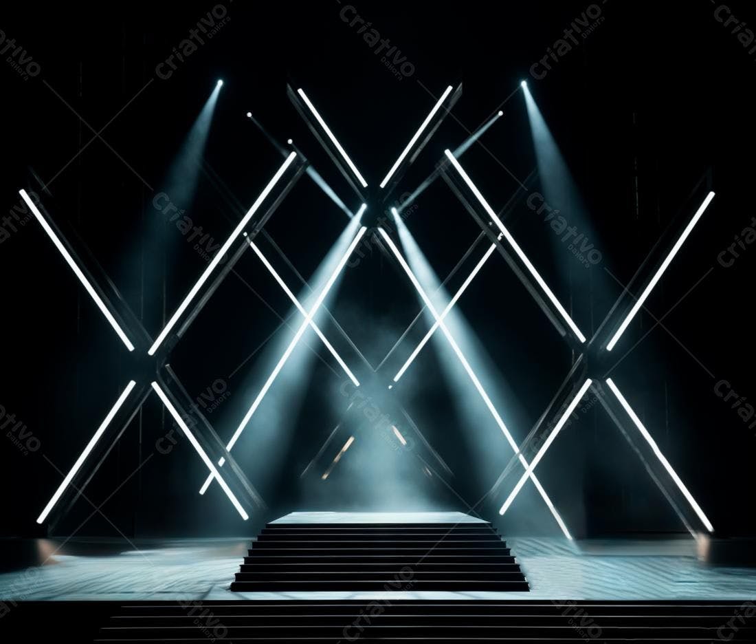 Palco iluminado com estrutura metálica