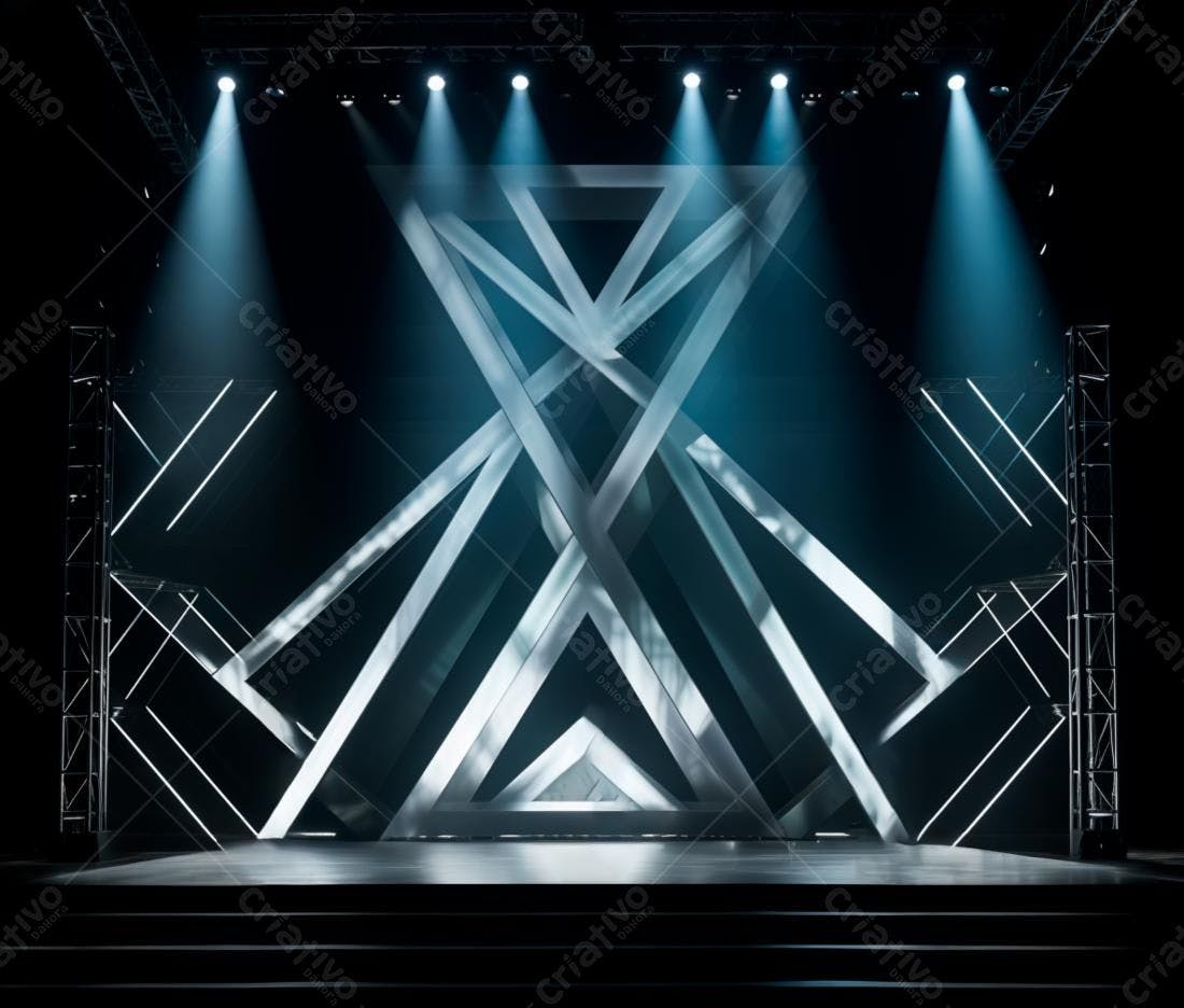 Palco iluminado com estrutura geométrica
