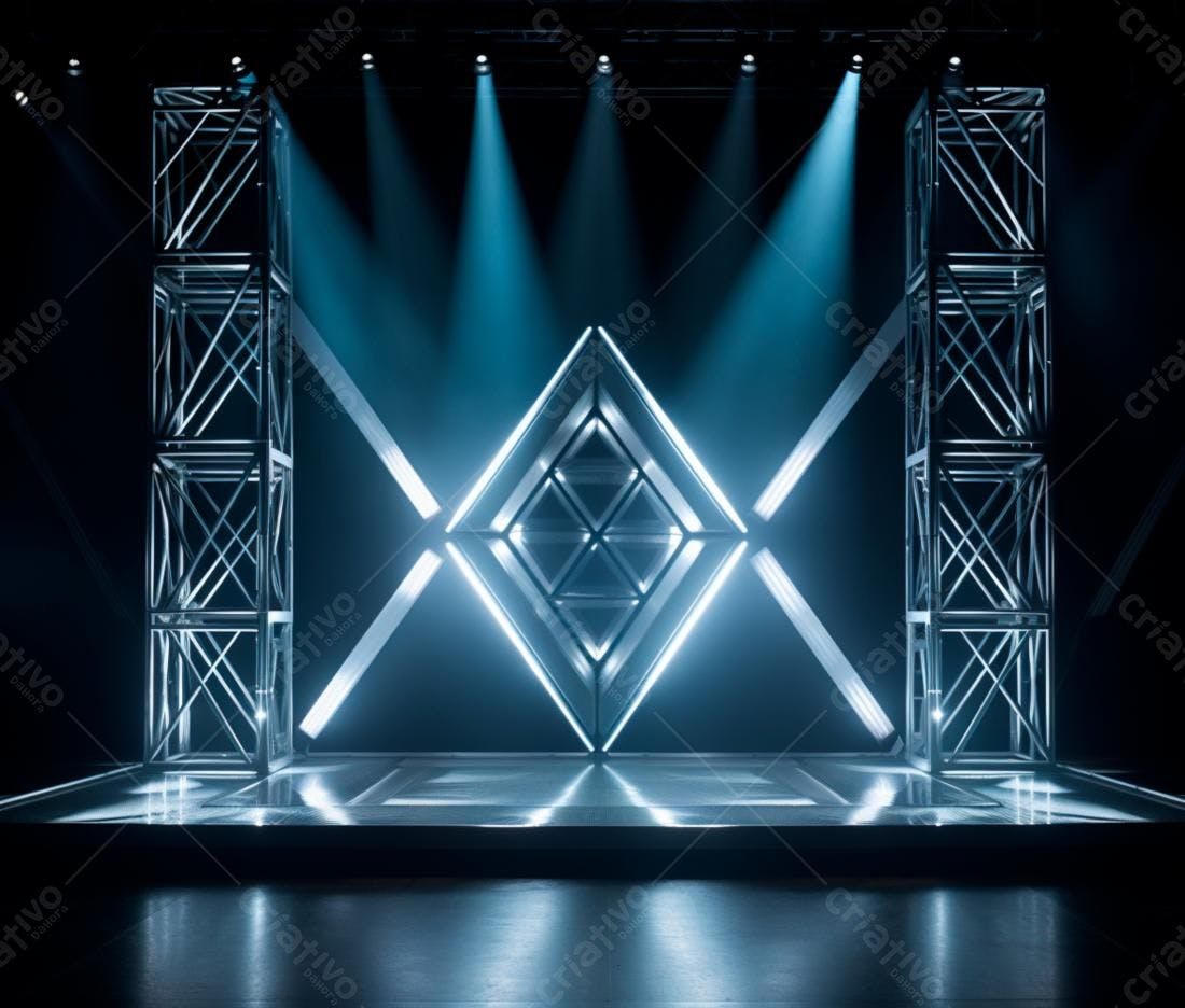 Palco iluminado com estrutura metálica