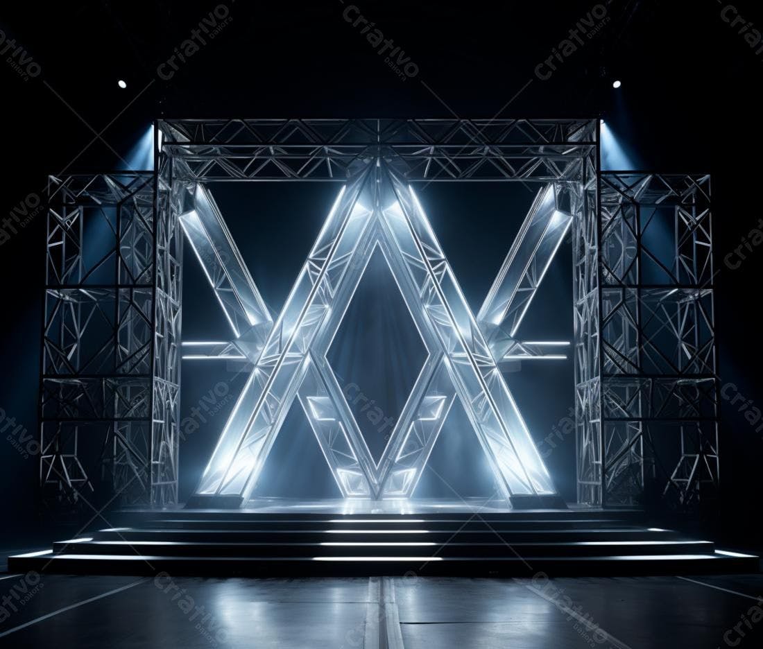 Palco iluminado com estrutura metálica