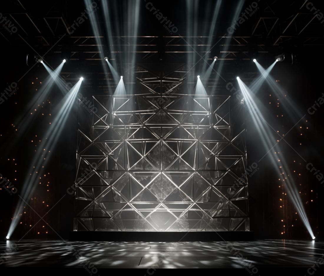 Palco iluminado com estrutura metálica
