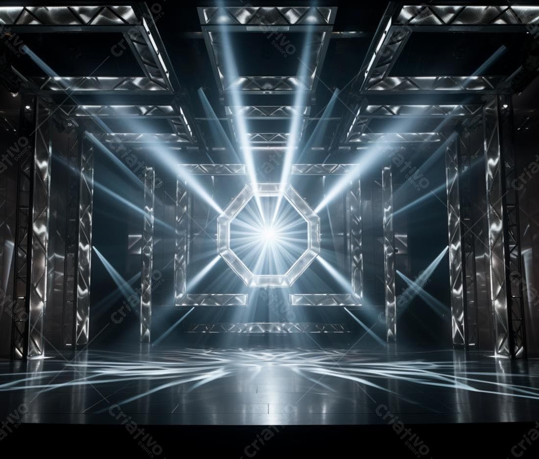 Palco com iluminação dramática em tons de cinza