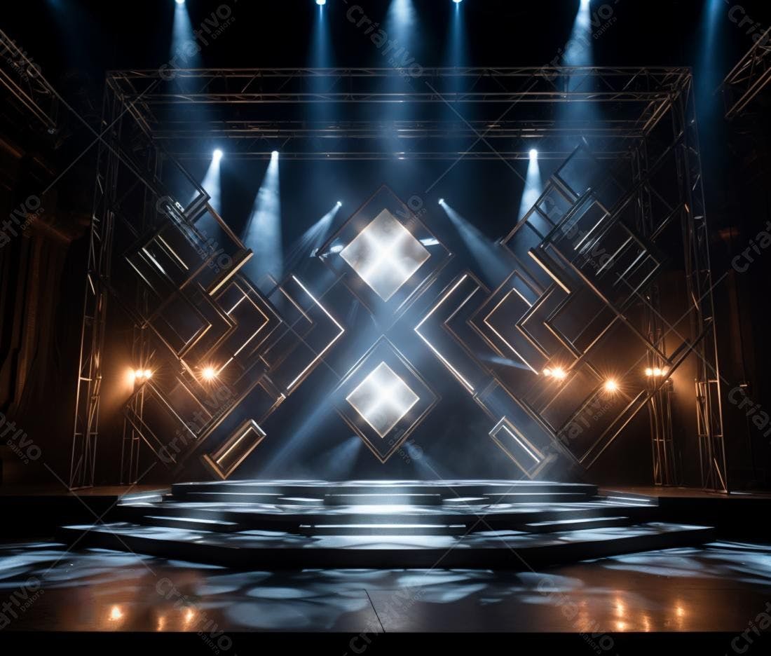 Palco iluminado com estrutura geométrica
