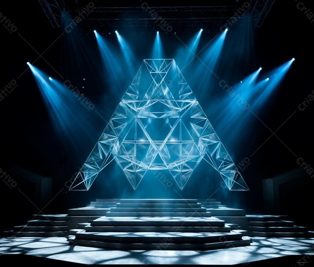 Estrutura de Cristal em Palco com Iluminação Azul