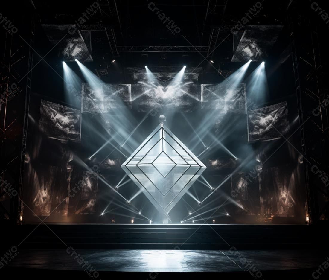 Palco com estrutura geométrica iluminada
