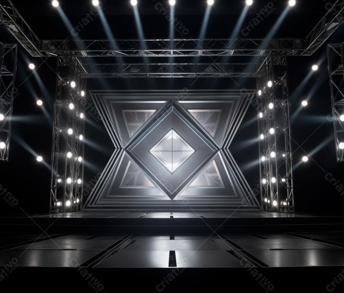 Palco iluminado com estrutura metálica