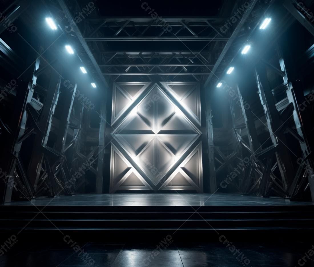 Palco futurista com iluminação azulada