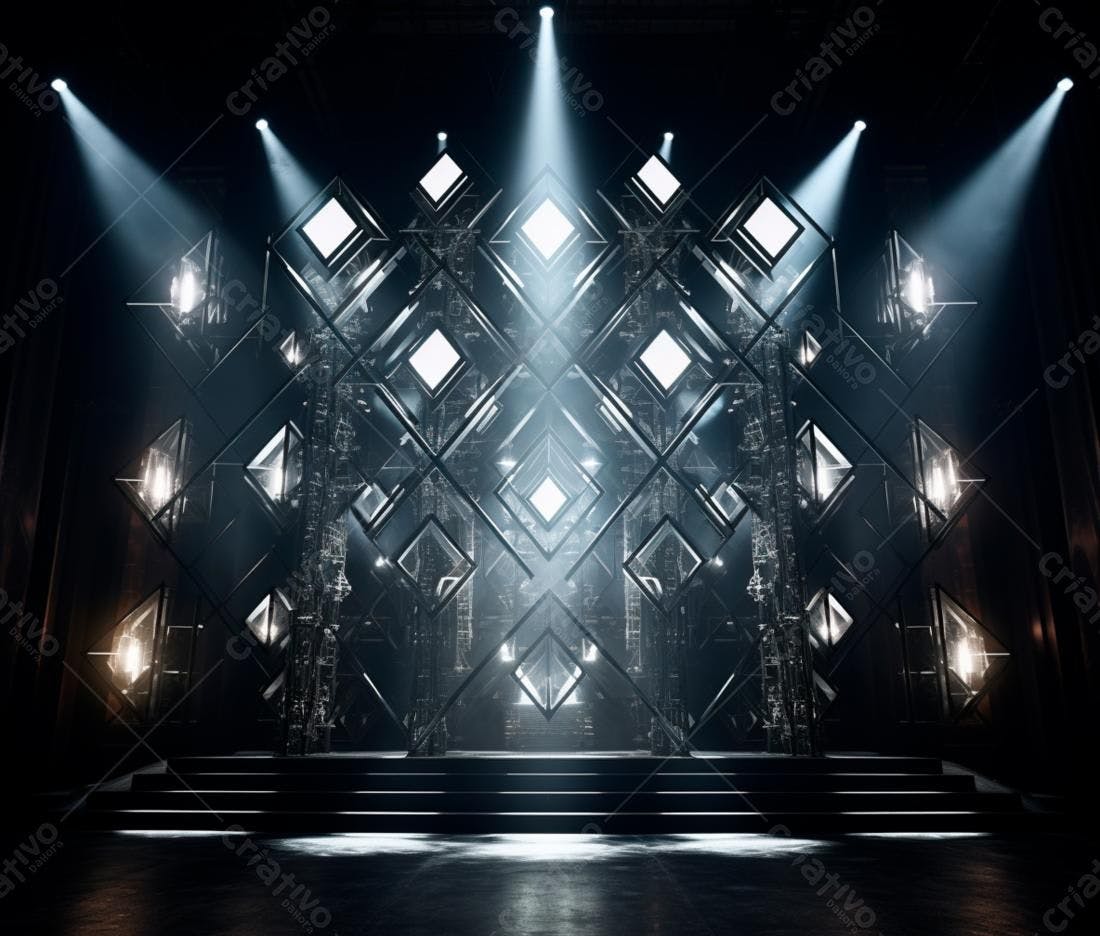 Cenário de palco futurista com iluminação dramática