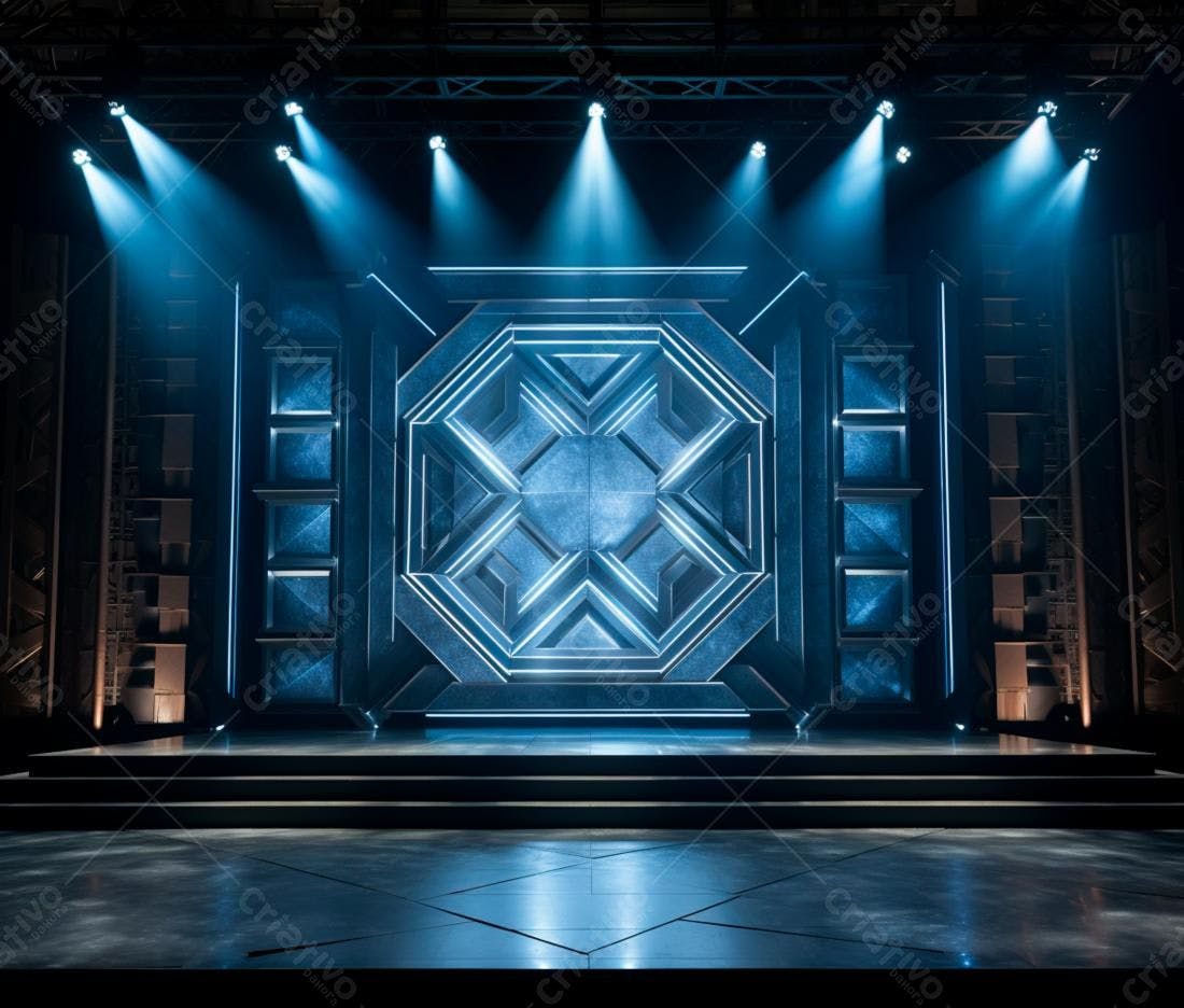 Palco futurista iluminado em azul