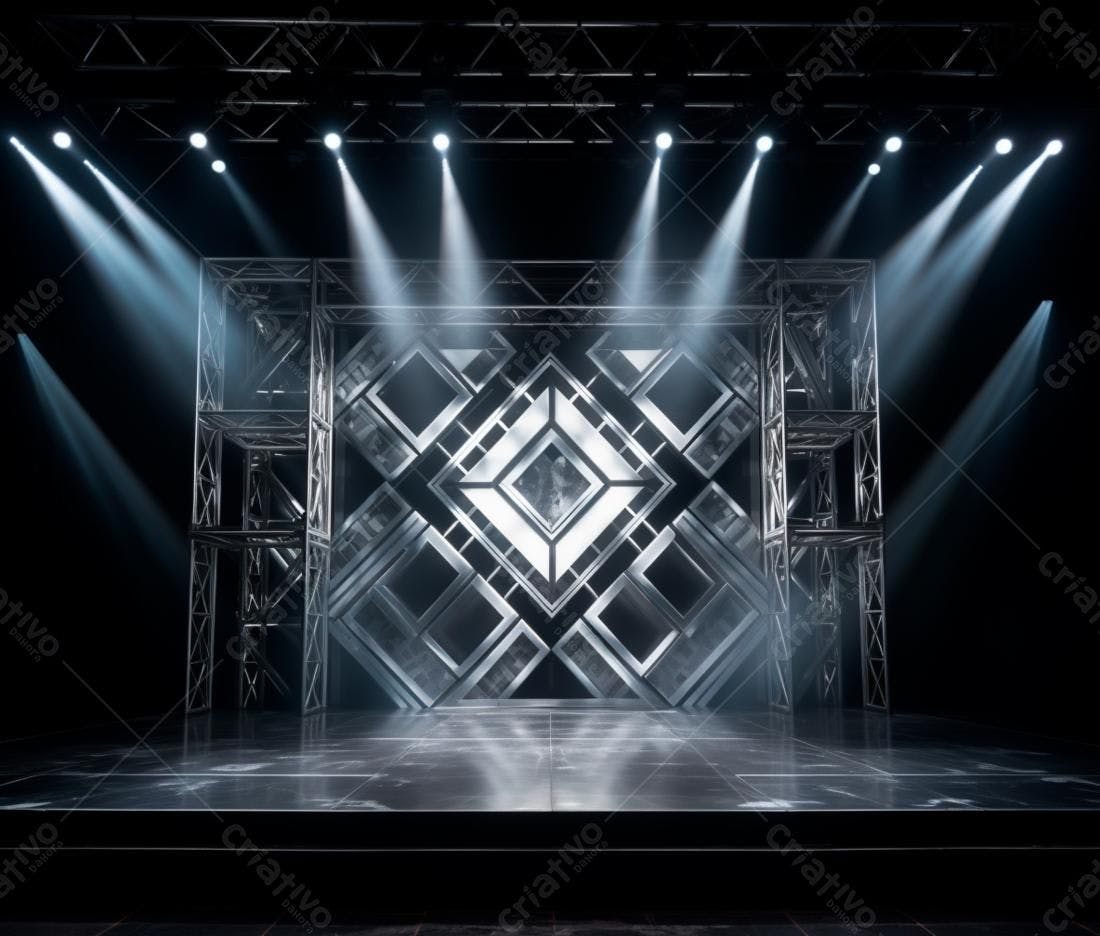 Palco com iluminação profissional e estrutura metálica