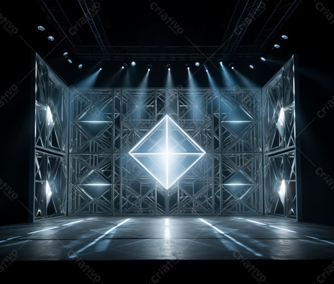 Palco iluminado com estrutura metálica