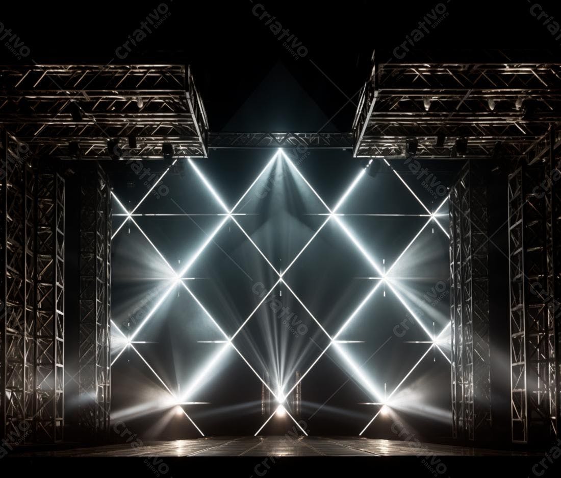 Palco iluminado com estrutura metálica