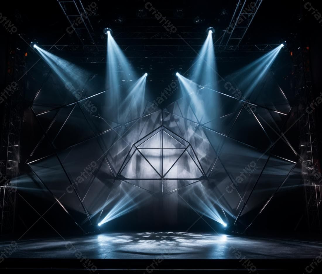 Palco iluminado com estrutura geométrica