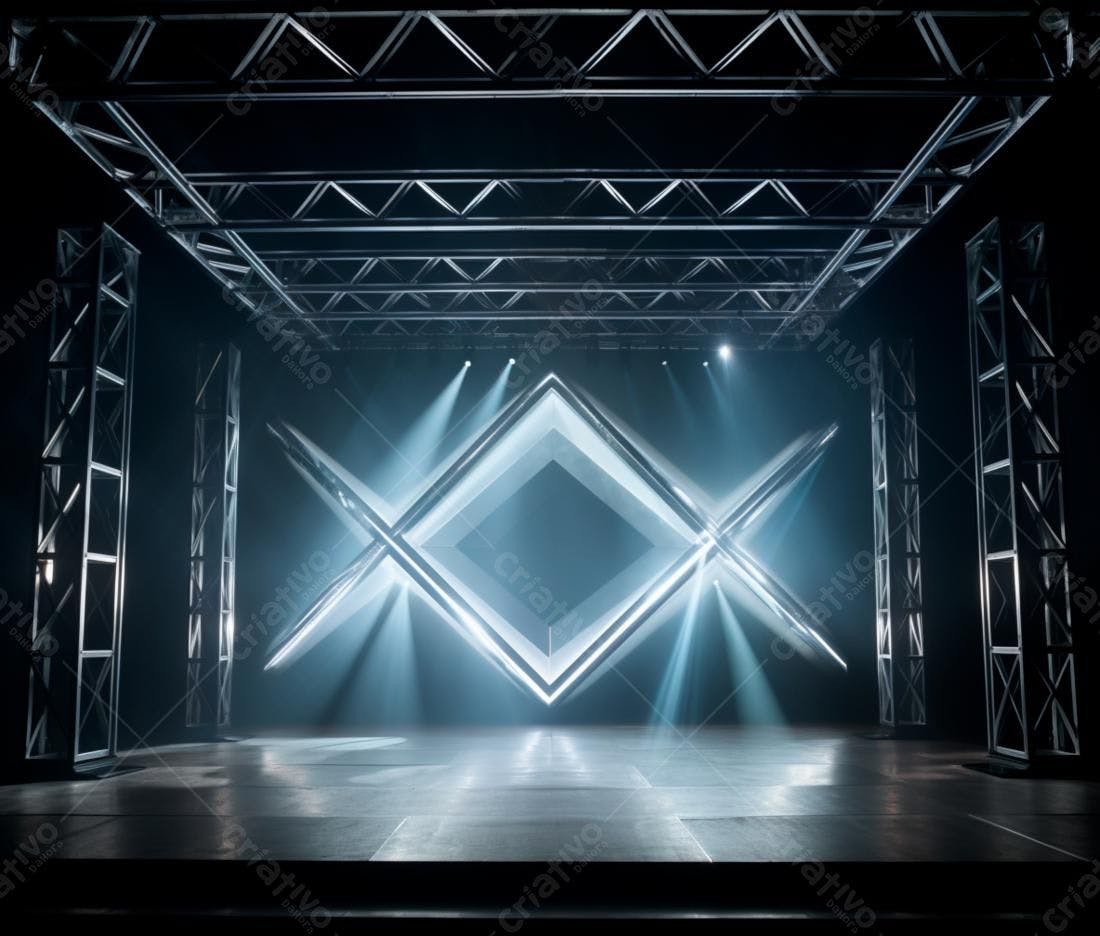 Palco iluminado com estrutura metálica