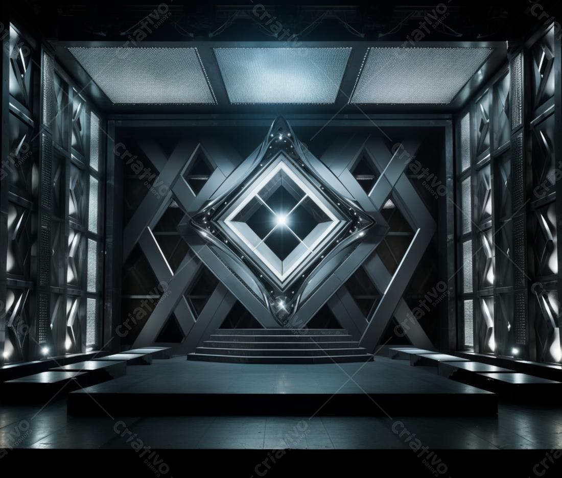 Palco futurista metálico com iluminação dramática