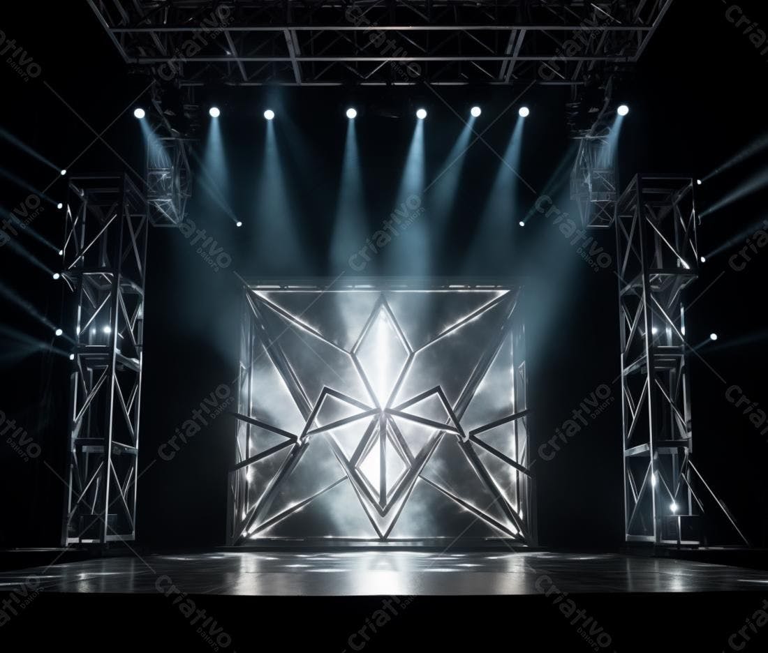 Palco iluminado com estrutura metálica
