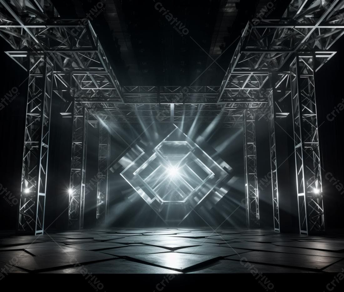 Palco iluminado com estrutura metálica