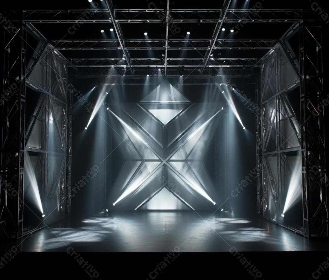 Palco iluminado com estrutura metálica