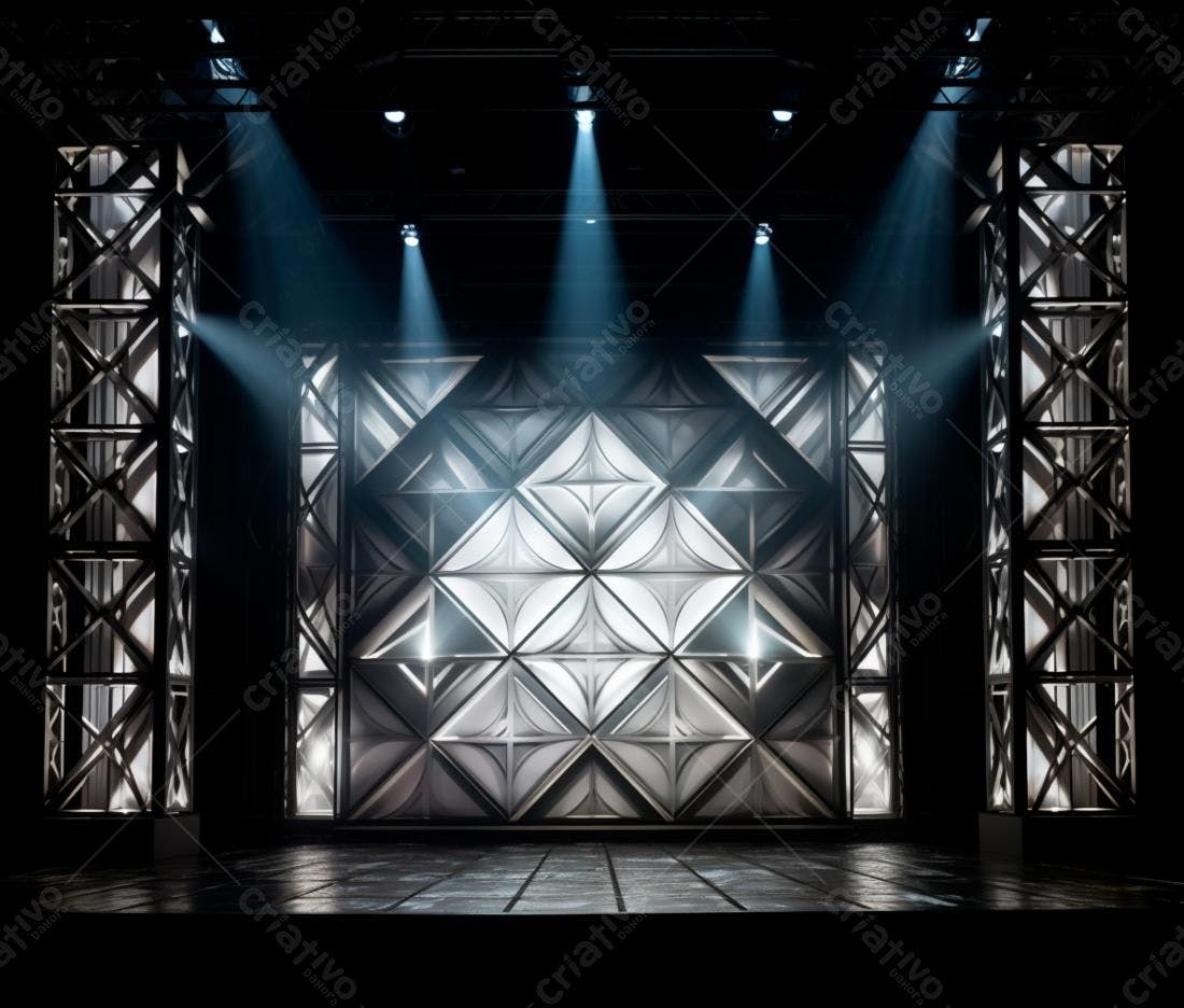 Palco iluminado com painel geométrico