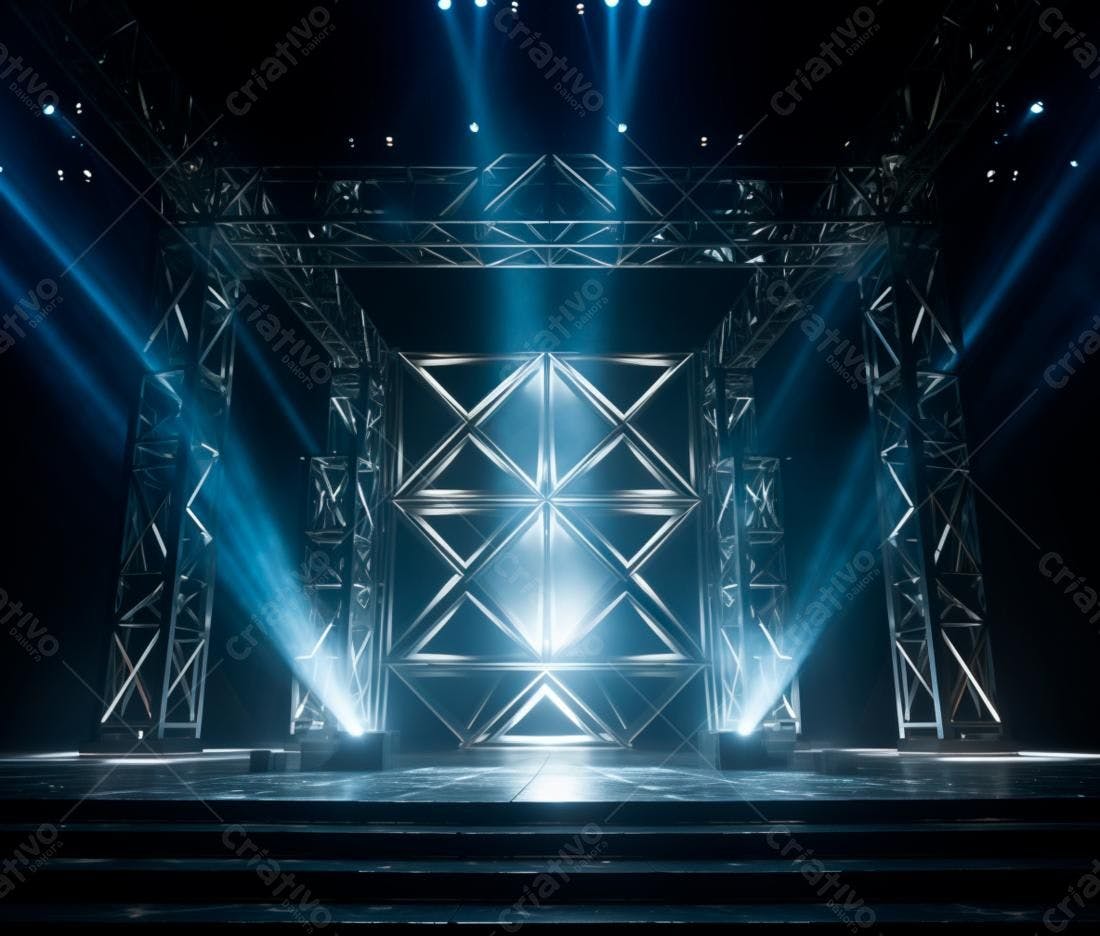Palco iluminado com estrutura metálica