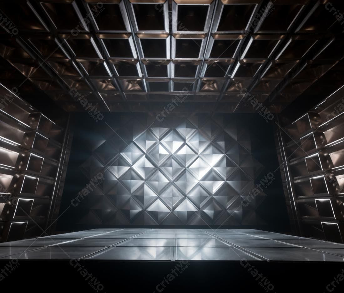 Ambiente metálico moderno com iluminação dramática