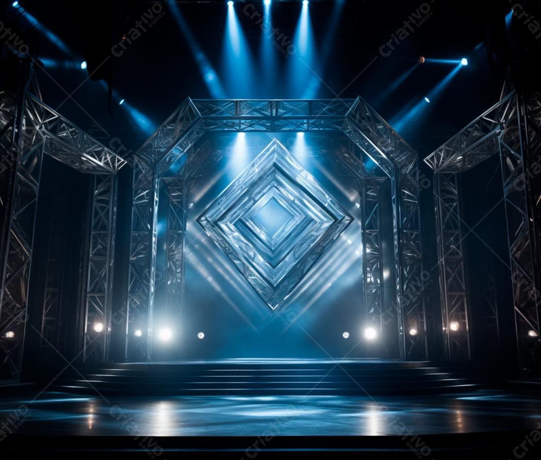 Palco iluminado com estrutura metálica moderna