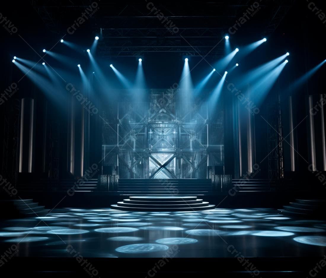Palco iluminado com luzes azuis para evento