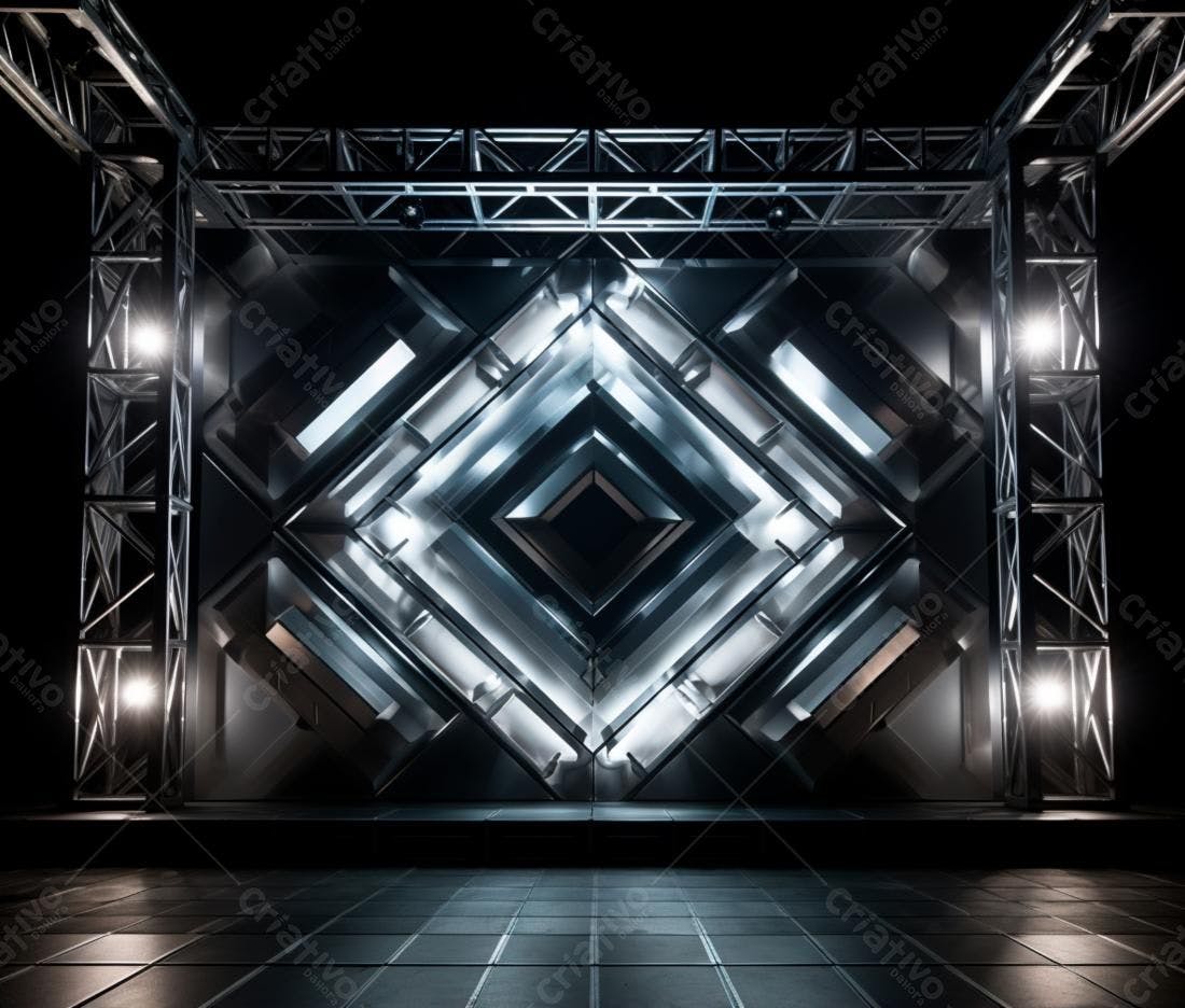 Palco futurista com iluminação metálica