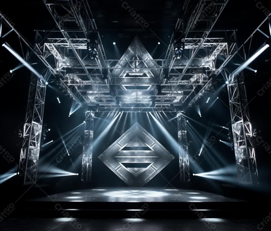 Palco iluminado com estrutura metálica