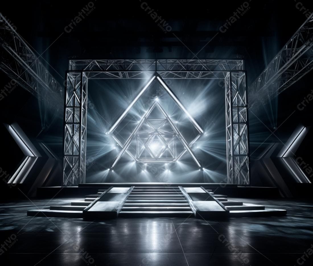Palco iluminado com estrutura metálica