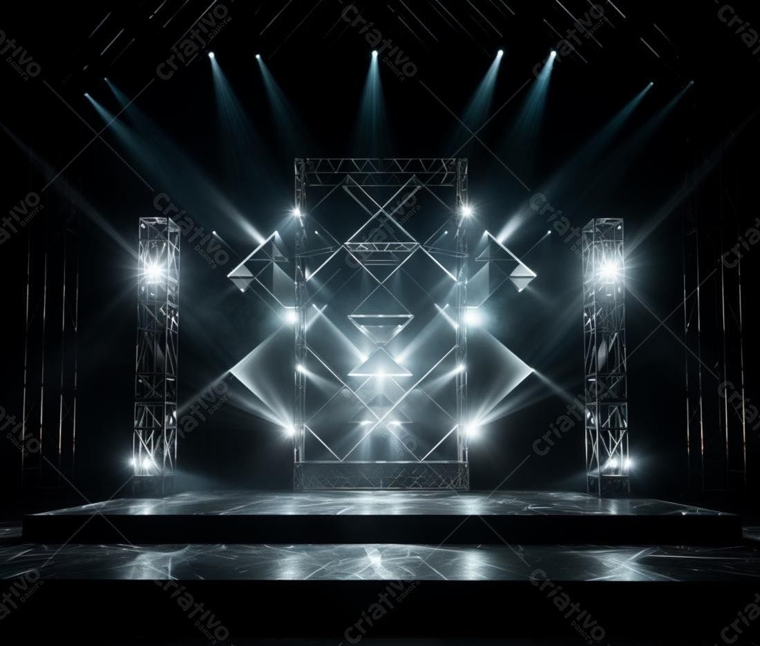 Palco iluminado com estrutura metálica