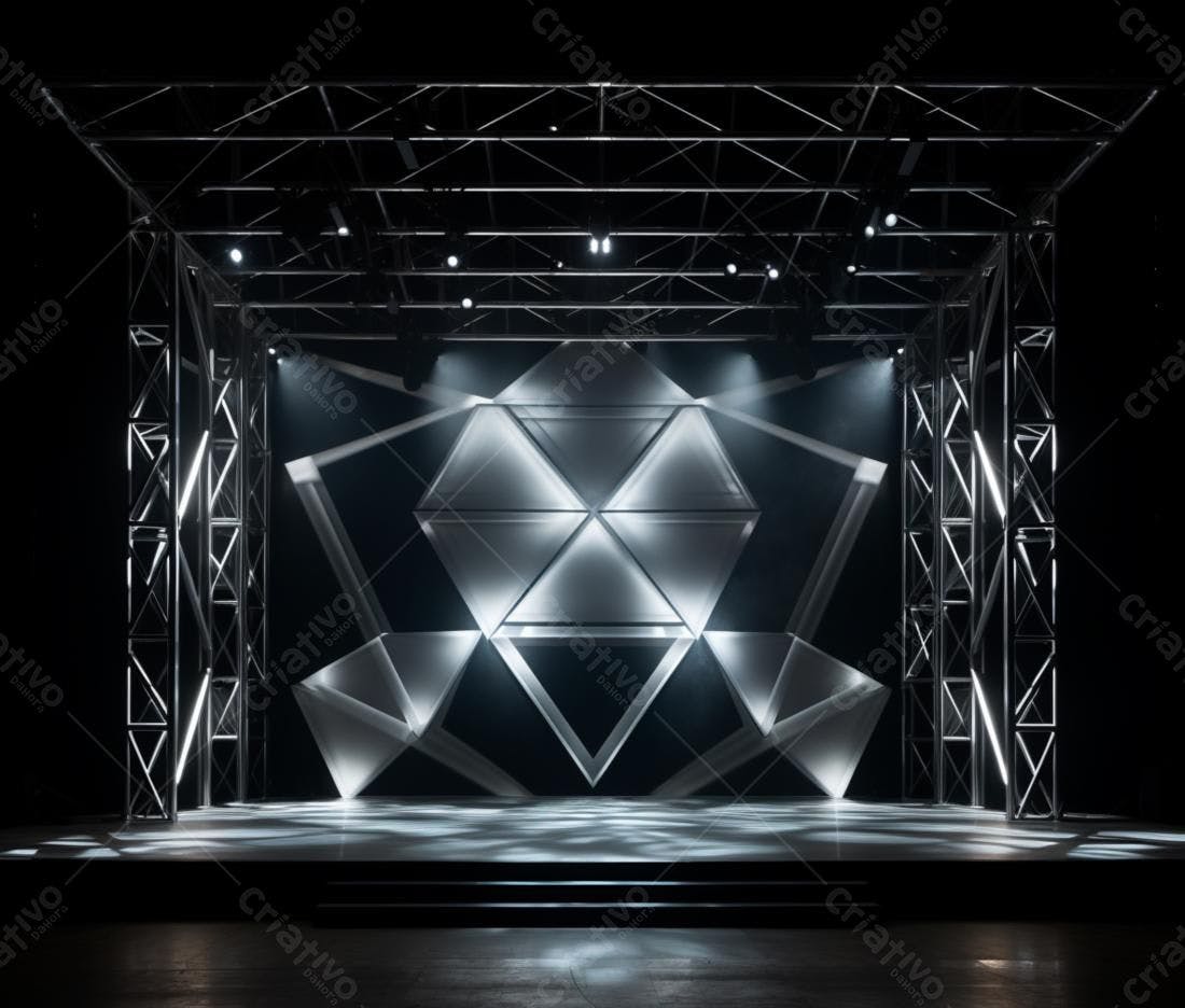 Palco iluminado com estrutura metálica