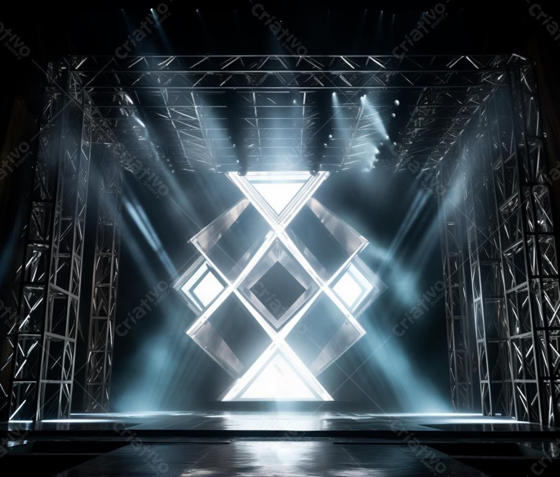 Palco iluminado com estrutura metálica