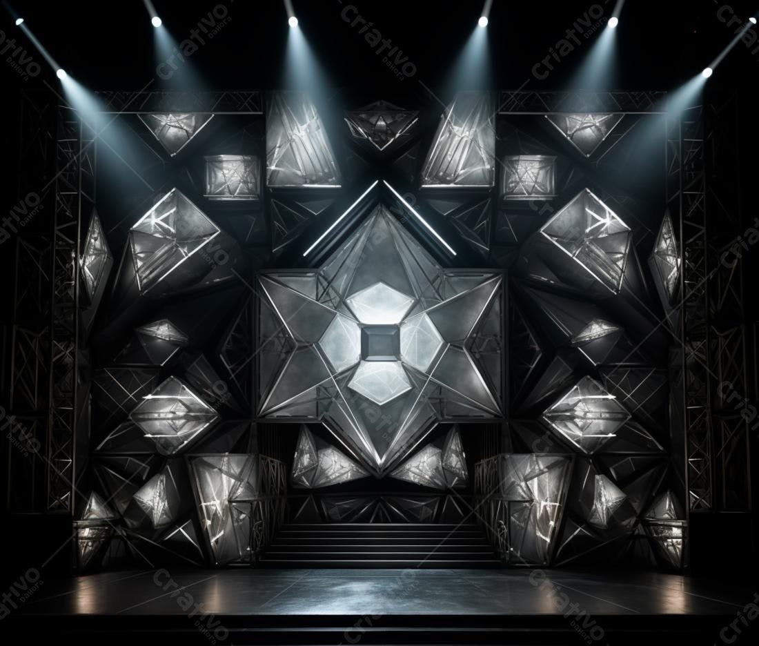 Palco futurista com estrutura geométrica metálica