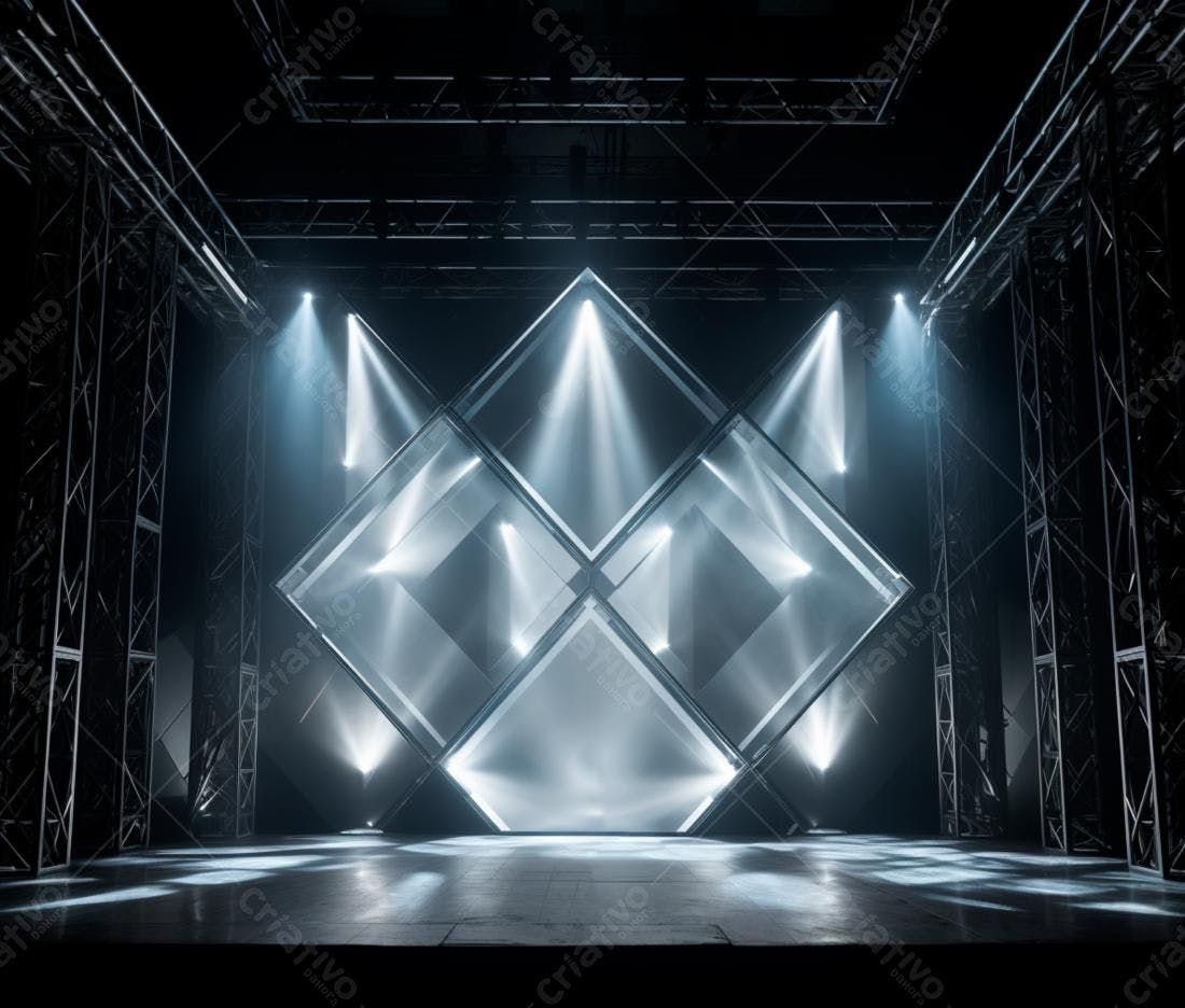 Palco iluminado com estrutura metálica