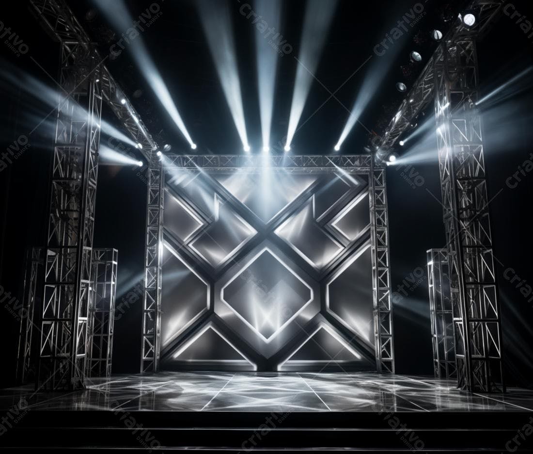 Palco iluminado com estrutura metálica