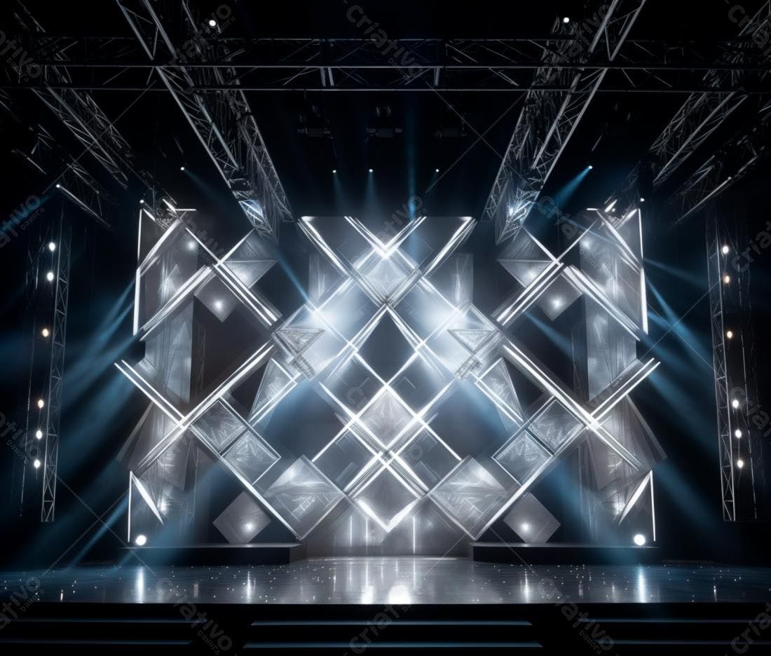 Palco iluminado com estrutura geométrica