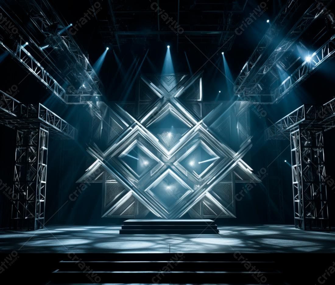 Palco com iluminação cênica azul e aço