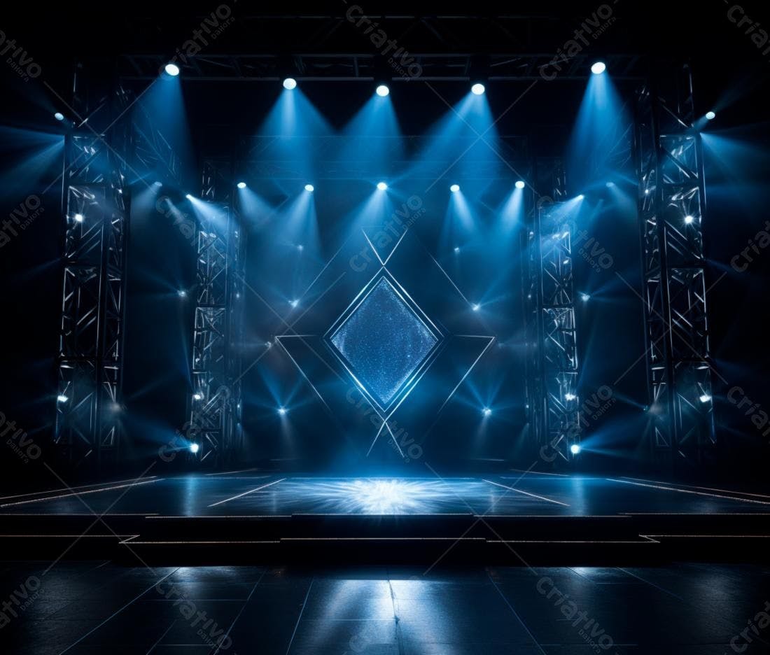 Palco iluminado com luzes azuis
