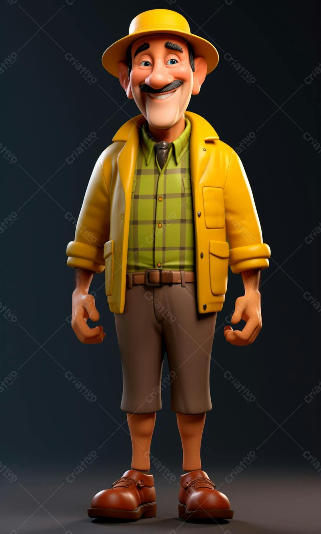 Homem de desenho animado alegre vestindo amarelo