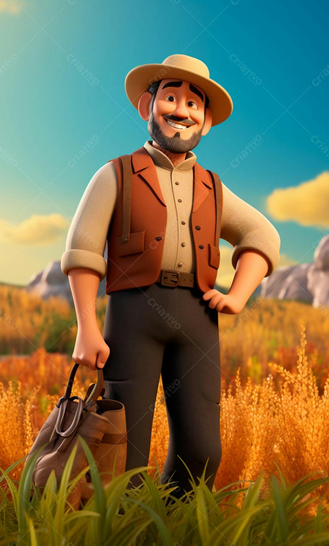 Homem sorrindo em campo dourado ao entardecer
