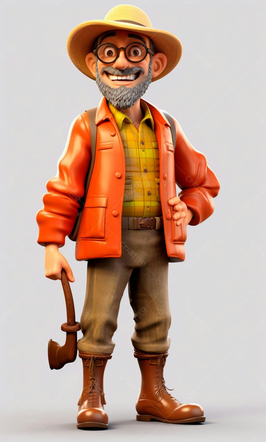 Explorador animado com machado sorriso