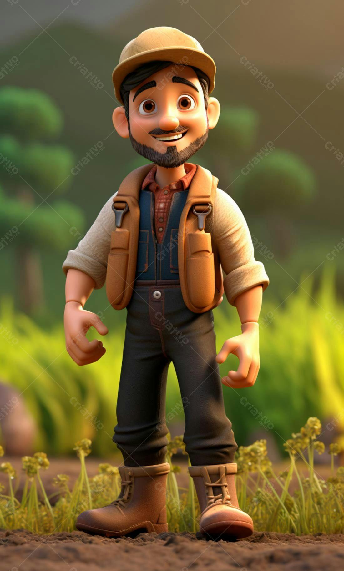 Desenho animado explorador em cenário natural