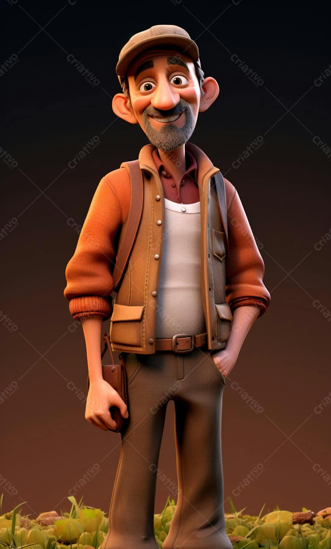 Homem animado estilo cartoon vestindo jaqueta marrom
