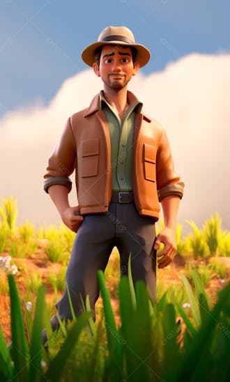 Personagem 3d de desenho animado de fazendeiro
