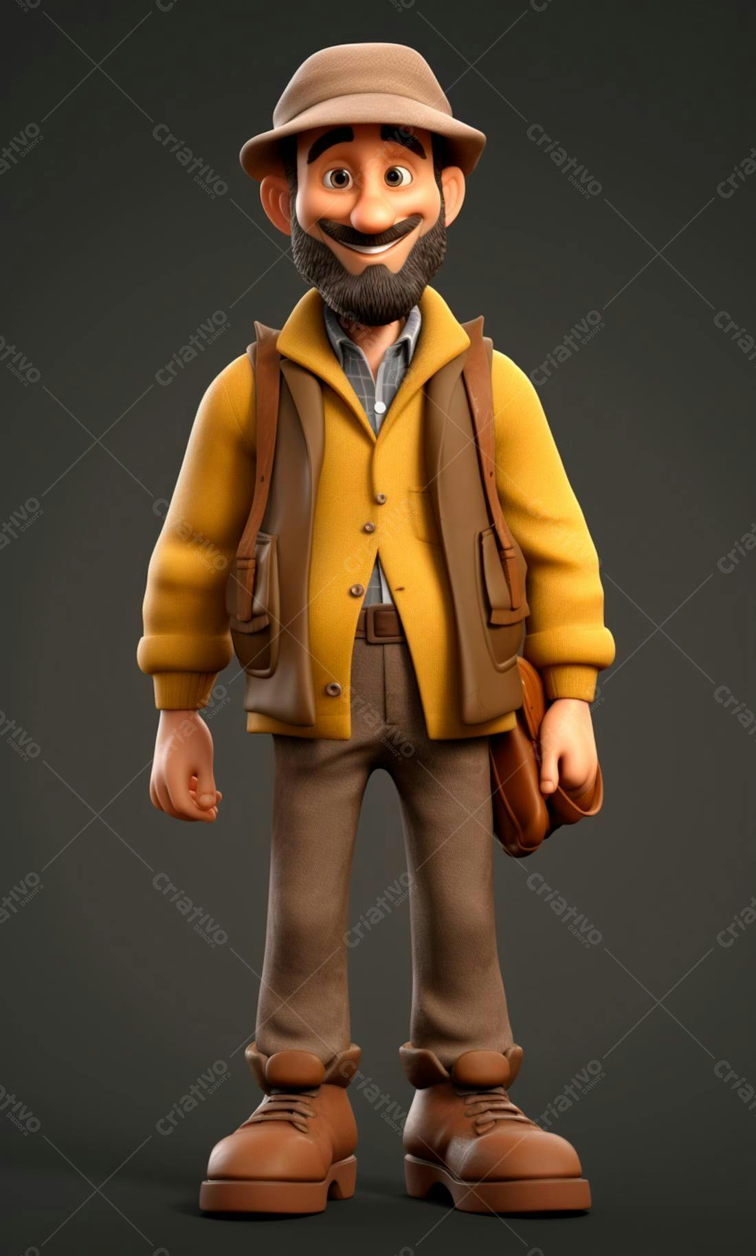 Personagem animado explorador alegre