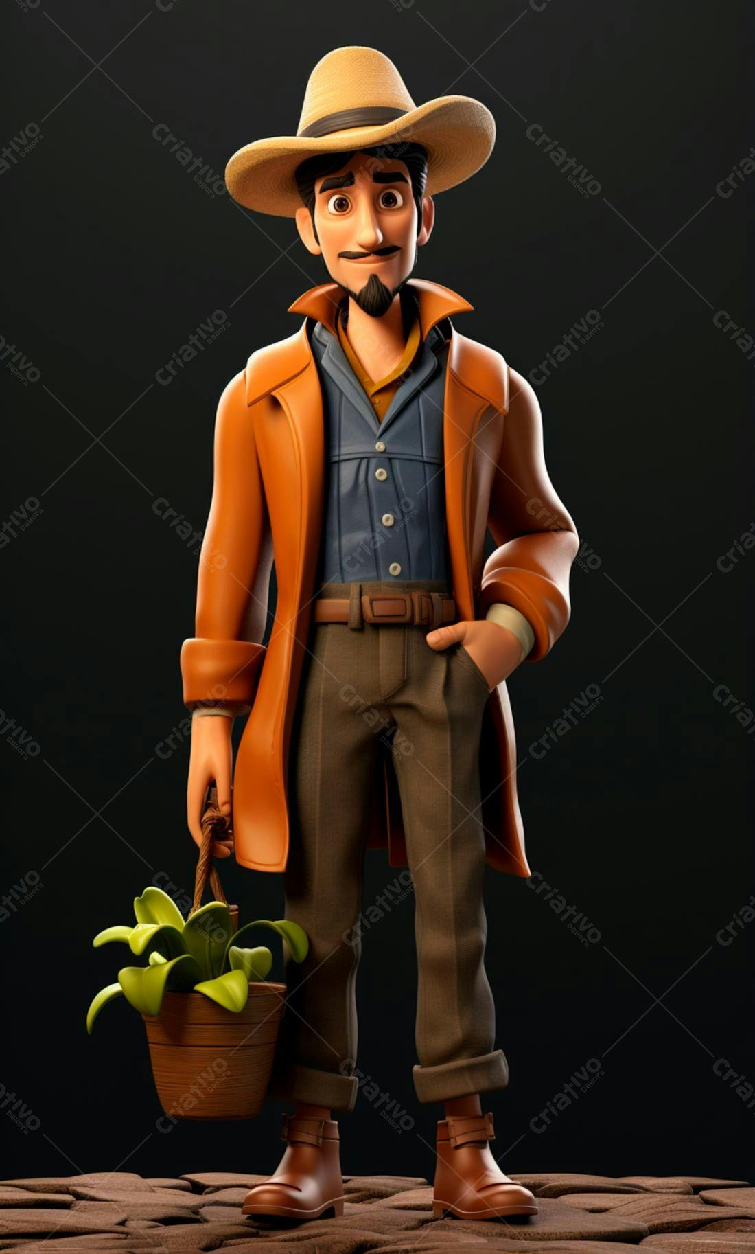 Homem estilo faroeste com planta em vaso