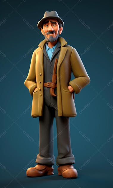 Personagem 3d de desenho animado de fazendeiro