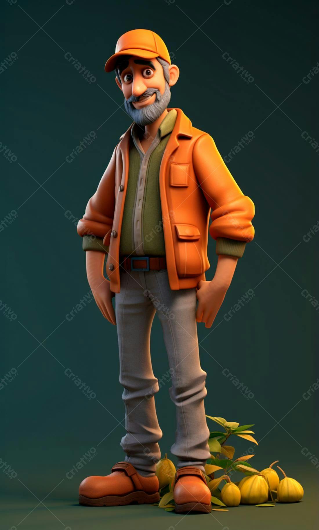 Homem de boné laranja em estilo cartoon
